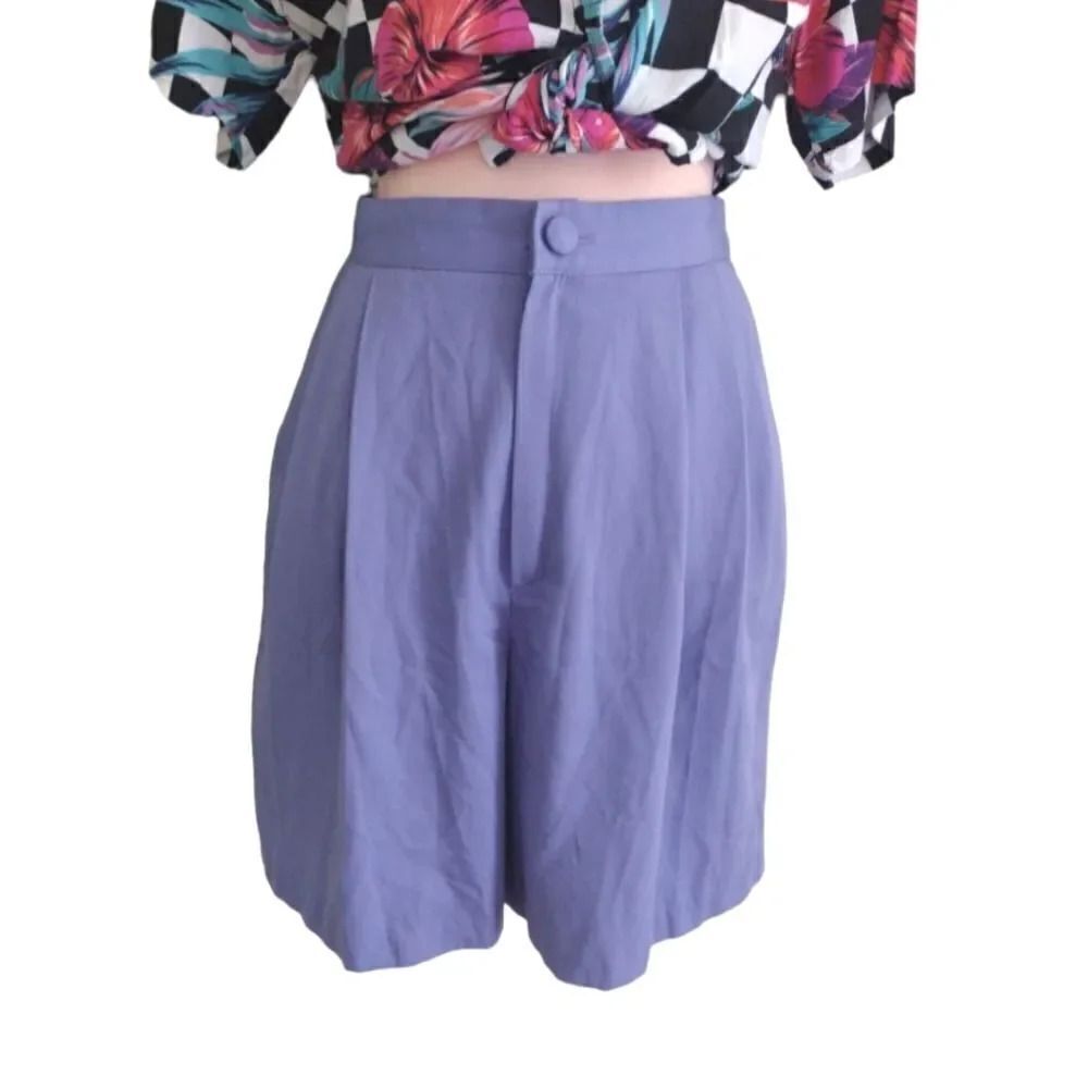 VTG 70s Geoffrey Beene Purple High Rise Pleated Mom Shorts‎ SZ 10 *Small